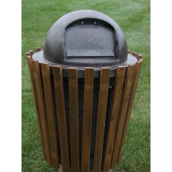 Picture of Trash Receptacle 20 Gallon Pine with Steel Frame, In-Ground Mount