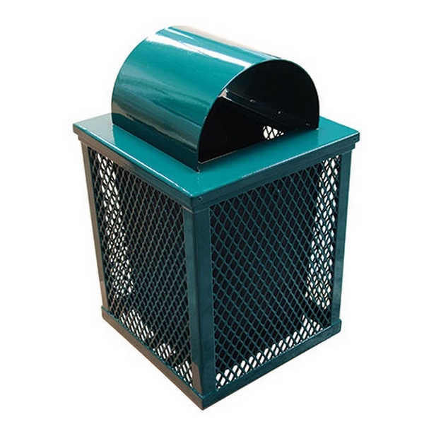 32gal. Square Trash Receptacle with Arch Top, Plastic Coated Expanded Metal