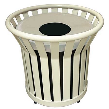 Trash Receptacle Round 22 Gallon Plastic Coated Steel with Spun Metal Top