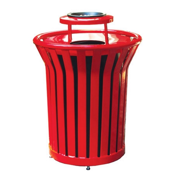 Round Trash Receptacle with Ash Top 32 Gallon Plastic Coated Welded Steel
