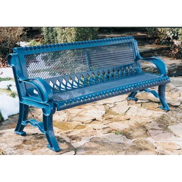 Picture of Bench With Back 6 foot Plastic Coated Expanded Metal with Cast Aluminum, Portable or Surface Mount