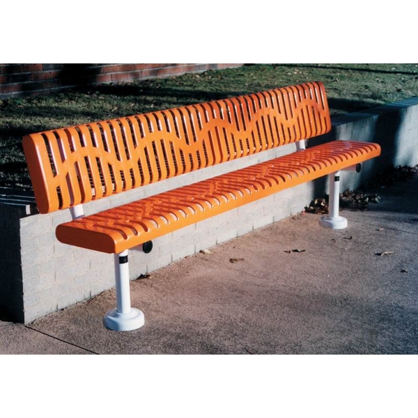 Picture of Bench with Back 8 Ft.  Plastic Coated Ribbed Steel with 2 3/8'. Galvanized Steel, Surface Mount