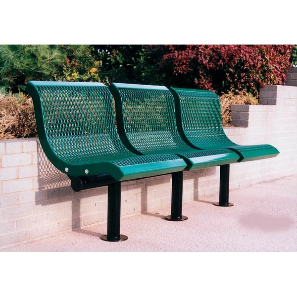 Picture of 3 Seat Straight Bench With Back Plastic Coated Expanded Metal with 2 7/8'. Galvanized Steel, Surface Mount