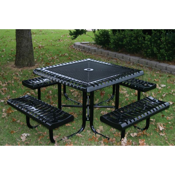 Square Picnic Table 46 In. Attached Seats Plastic Coated