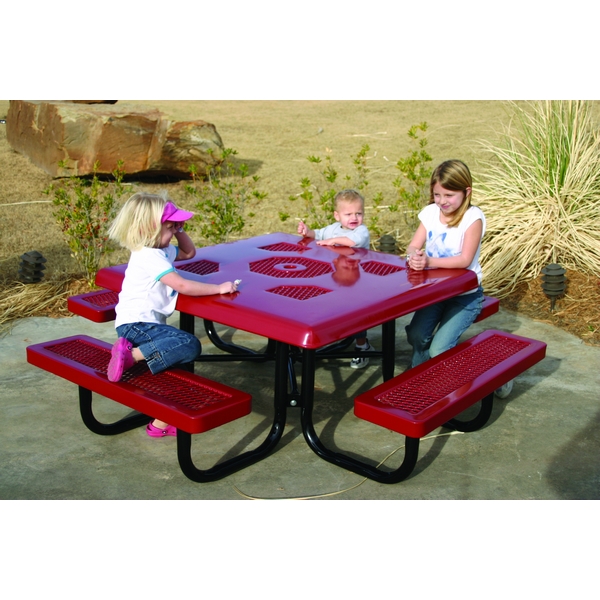 Picture of Child's Semi-Solid Square Children's Picnic Tables Attached Seats Plastic Coated Expanded Metal with Welded 2" Galvanized Steel, Portable