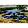 Picture of 46" Square Expanded Metal Thermoplastic Picnic Tables with Four Attached Seats, In-Ground Mount