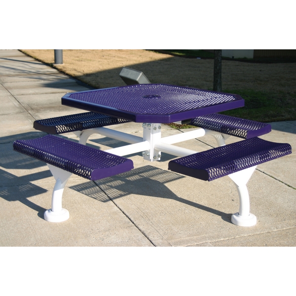 Picture of Octagonal Picnic Table 46 In. Attached Seats Plastic Coated Rolled Expanded Metal with Bolted 2 7/8 In. Galvanized Steel, Portable or Surface Mount