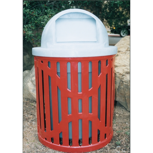 Picture of Classic Trash Receptacle 22 Gallon Plastic Coated Ribbed Steel Includes Liner and Dome Top