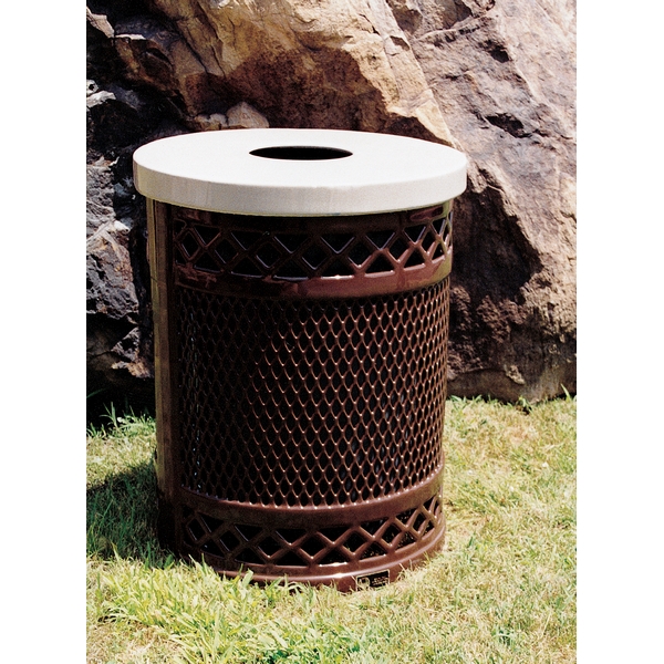Picture of Avenue Perforated Trash Receptacle 32 Gallon Plastic Coated Expanded Metal Includes Liner and Flat Top