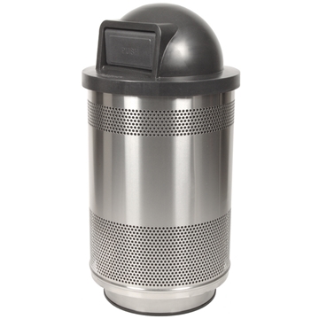 Picture of Trash Receptacle Round 55 Gallon Stainless Steel with Dome Top, Portable