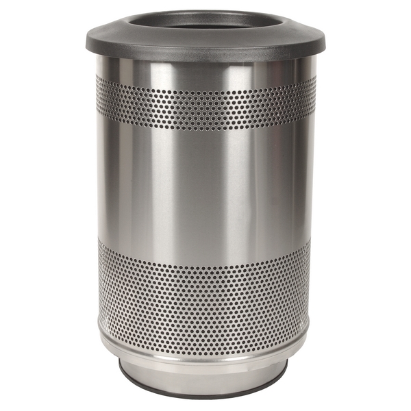 Picture of Trash Receptacle Round 55 Gallon Stainless Steel with Flat Top, Portable