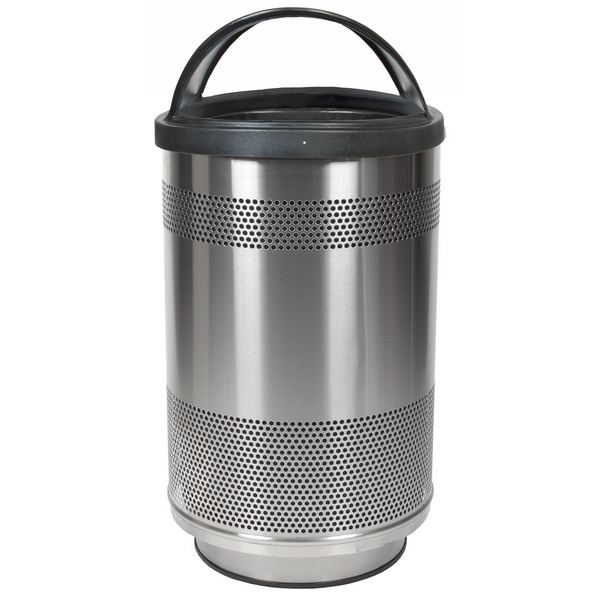 Picture of Trash Receptacle Round 55 Gallon Stainless Steel with Hood Top and Liner , Portable