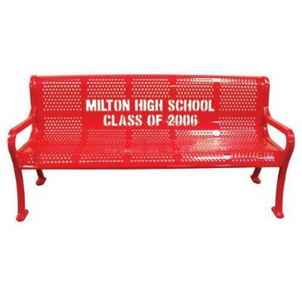 6 Ft. Custom Logo School Benches Roll Formed Contour Bench Plastic Coated Perforated Metal