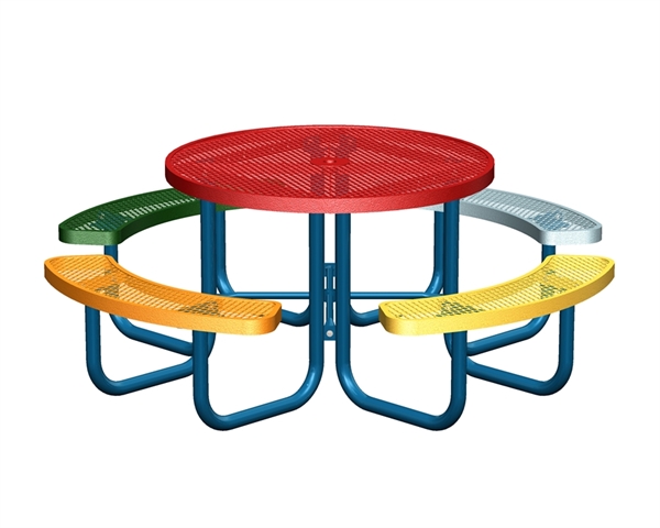 Picture of Multi-Color Round Children's Picnic Tables 46 In. Attached Concave Seats Plastic Coated Expanded Metal with Welded 2 In. Galvanized Steel, Portable
