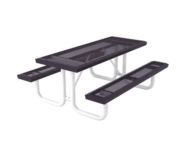 Picture of Rectangular Picnic Table 6 Ft. Attached Seats Plastic Coated Expanded Steel with Welded 2 3/8 In. Galvanized Steel, Portable