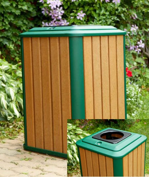 Picture of 32 Gallon Recycled Plastic Trash Can Receptacle, 185 lbs. 