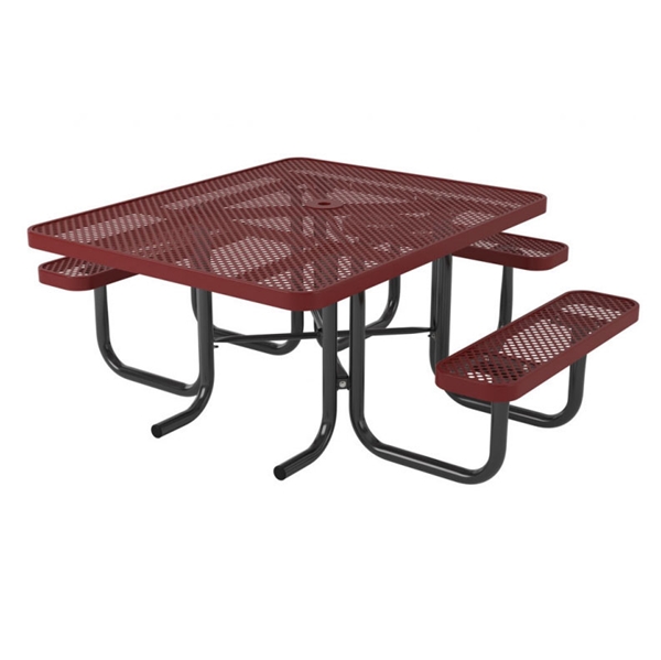 Picture of ADA Square Perforated Thermoplastic Picnic Table 46" Top with 3 Attached Seats and 2" Galvanized Steel Frame