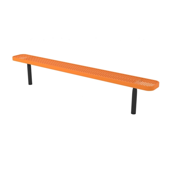 Picture of 8 Ft. Thermoplastic Coated Perforated Metal Player's Style Bench with 2 3/8" Steel Legs, Portable, Surface Mount, or Inground
