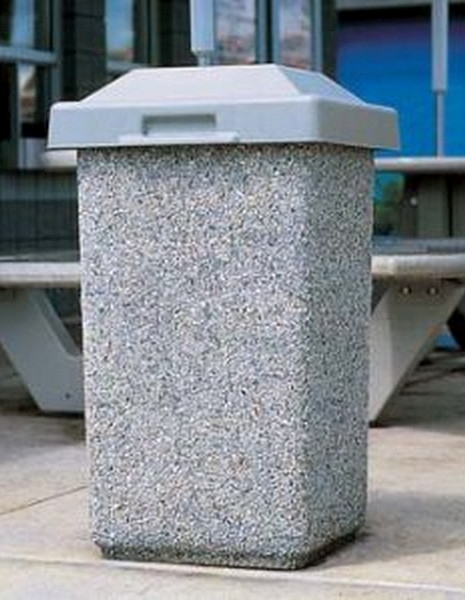 30 Gallon Commercial Concrete Square Trash Receptacle with Pitch-In Li