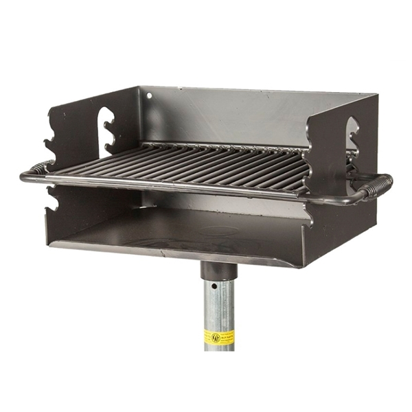 300 Square In. Flip Style Welded Steel Park Grill with 2-3/8 In. In-Ground Pedestal Mount