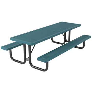 Rectangular Picnic Table 8 Ft. Attached Seats Plastic Coated Small Perforated Steel with Welded 2 3/8 In. Galvanized Steel