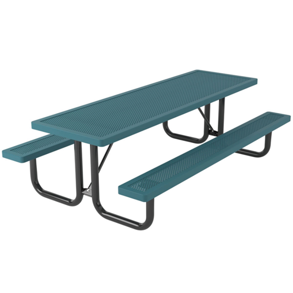 Rectangular Picnic Table 8 Ft. Attached Seats Plastic Coated Small Perforated Steel with Welded 2 3/8 In. Galvanized Steel
