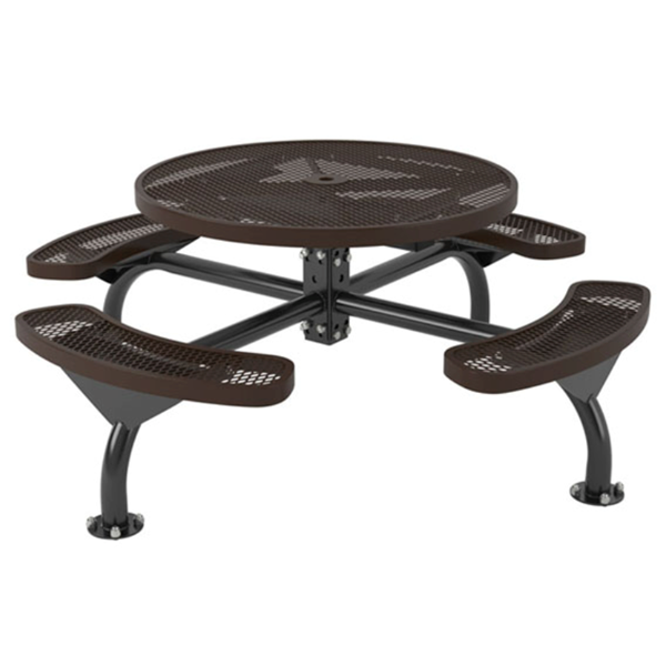 Round Picnic Table 46 In. Attached Seats Plastic Coated Expanded Metal with Bolted 2 7/8 In. Galvanized Steel