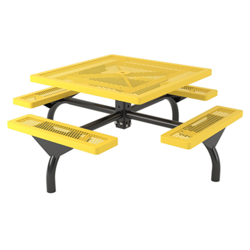 Square Picnic Table 46 Inch Attached Seats Plastic Coated Rolled Expanded Metal