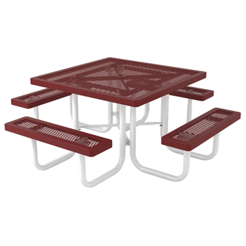 Square Thermoplastic Picnic Tables 46 In. Attached Seats Plastic Coated Expanded Metal