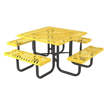 Square Thermoplastic Picnic Tables 46" Attached Seats Plastic Coated Rolled Expanded Metal