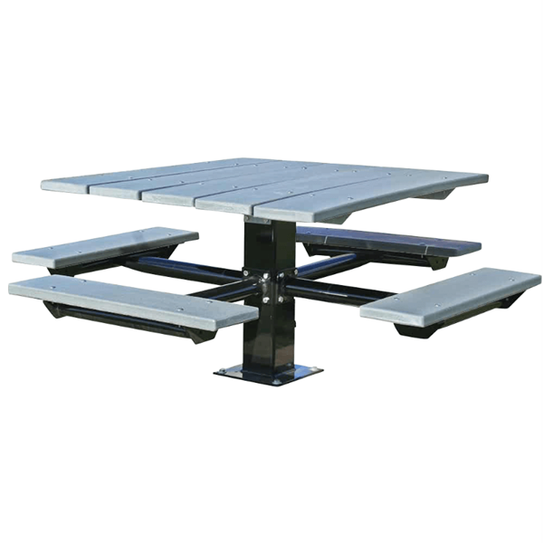 Single Post 48 in. Square Recycled Plastic Top Picnic Tables,Galvanized 6' In-ground Pedestal, Commercial