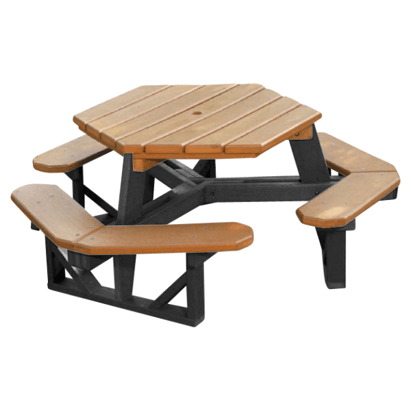 Hexagonal Recycled Plastic Picnic Table with Attached Benches, 258 Lbs. 