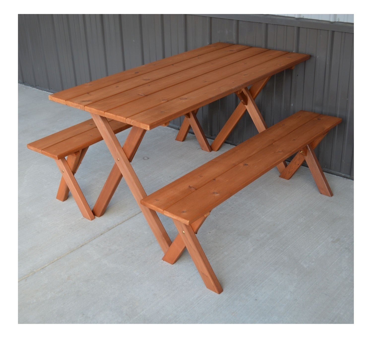 5 Ft Crossleg Wooden Picnic Table With 2 Detached Benches Picnic