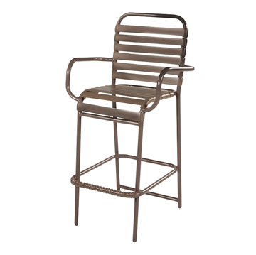 Neptune Poolside Bar Stool with Arms, Vinyl Straps with Aluminum Frame