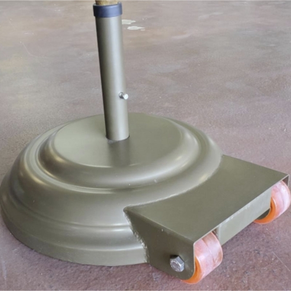 23" Diameter Aluminum Umbrella Base With Wheels Filled With Concrete - 175 lbs.