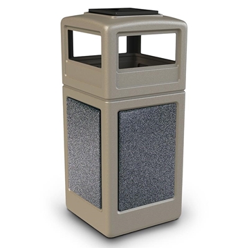 42 Gallon Plastic Trash Can with Stone Panels and Ash Top