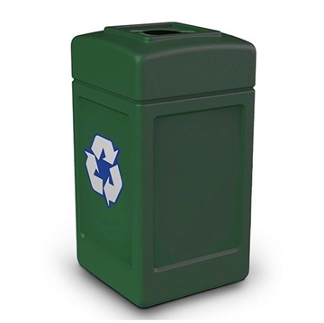 42-Gallon Polytec Polyethylene Recycling Container Square with Top-Opening Lid - 18 lbs.