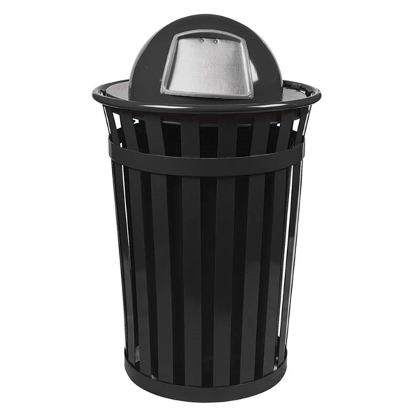 Round 36 Gallon Trash Can Powder Coated Steel with Dome Top, Portable