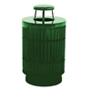 Trash Can, 40 Gallon Round Powder Coated Steel With Rain Cap Top, Portable