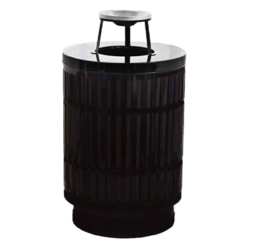 Trash Can, 40 Gallon Round Powder Coated Steel With Ash Top, Portable 