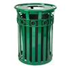 Decorative Trash Receptacle Round 36 Gallon Powder Coated Steel With Flat Top, Portable