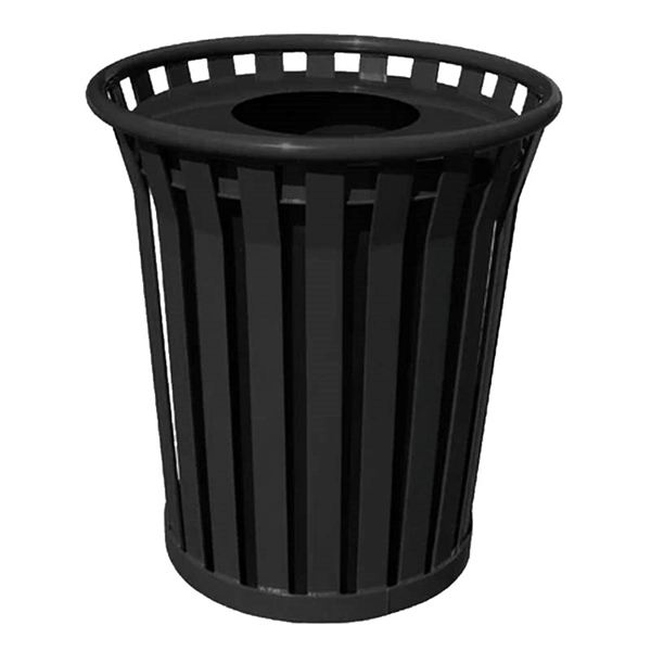 Wydman Trash Can, 36 Gallon Round Powder Coated Steel With Flat Top, Portable