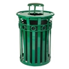 Trash Can, 36 Gallon Wydman Round Powder Coated Steel With Rain Cap Top, Portable