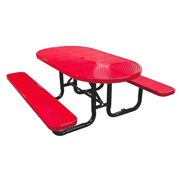 Picnic Table, Oval Perforated 72" Plastic Coated Metal with Powder Coated Steel Tube Frame
