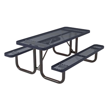 6 Foot Rectangular Picnic Table, Thermoplastic Coated Expanded Metal With Welded 2 3/8" Steel Frame, Portable