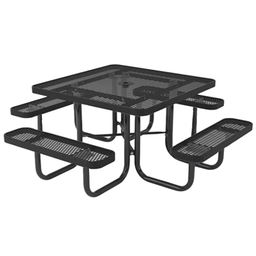 Square Expanded Thermoplastic Picnic Table 46" Top With 4 Attached Seats And 2" Galvanized Steel Frame