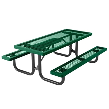 Child's Rectangular Children's Picnic Tables 6 Ft. Attached Seats Plastic Coated Expanded Metal With Welded 2 3/8 In. Galvanized Steel, Portable