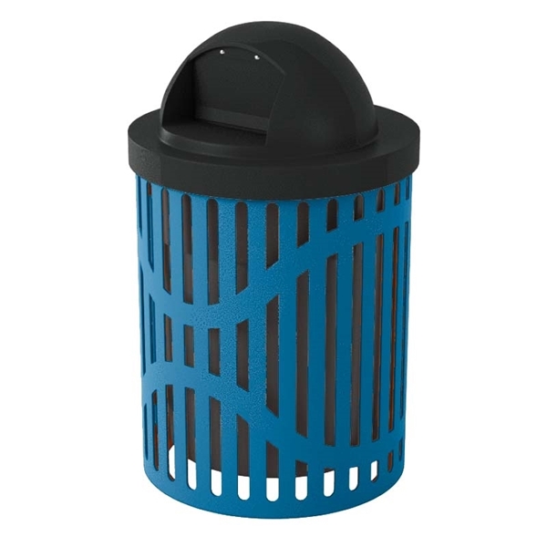 Classic Trash Receptacle 32 Gallon Plastic Coated Ribbed Steel Includes Liner and Dome Top