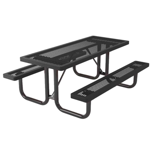 Rectangular Picnic Table 6 Ft. Attached Seat Plastic Coated Expanded Metal