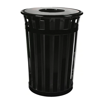 Picture of Quick Ship Oakley Standard Trash Can Round 36 Gallon Powder Coated Steel with Flat Top, Portable